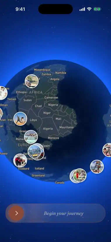A living globe of your trips, rotating